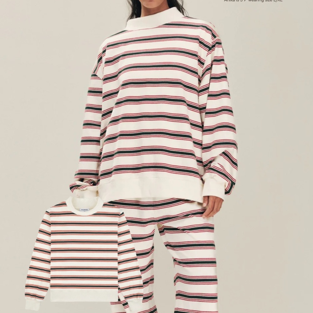 PARKE Holiday Striped Mockneck Pullover in Eggnog Stripe